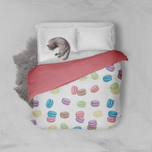 Colorful Pastel Watercolor French Macarons  Duvet Cover