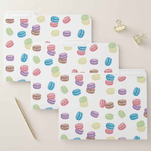 Colorful Pastel Watercolor French Macarons  File Folder