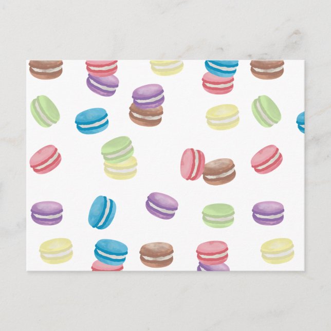 Colorful Pastel Watercolor French Macarons  Holiday Postcard (Front)