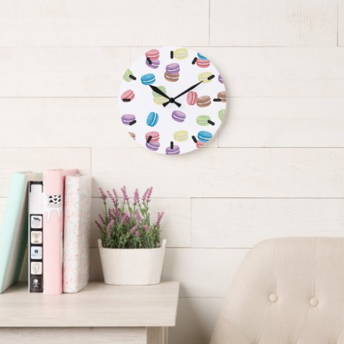 Colorful Pastel Watercolor French Macarons  Large Clock