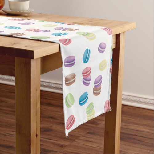 Colorful Pastel Watercolor French Macarons  Long Table Runner