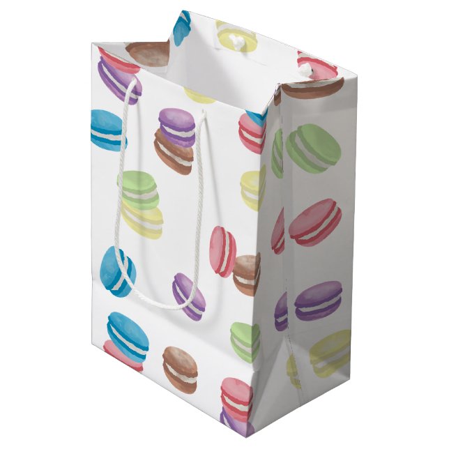 Colorful Pastel Watercolor French Macarons  Medium Gift Bag (Front Angled)