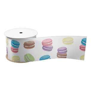 Colorful Pastel Watercolor French Macarons  Satin Ribbon