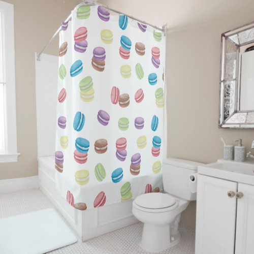 Colorful Pastel Watercolor French Macarons  Shower Curtain