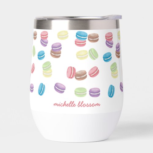 Colorful Pastel Watercolor French Macarons  Thermal Wine Tumbler