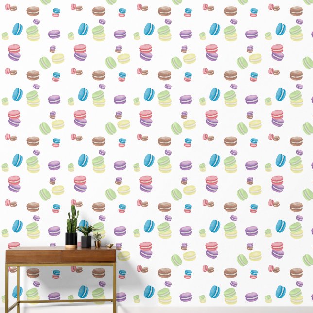 Colorful Pastel Watercolor French Macarons  Wallpaper (Hallway)