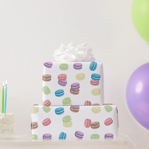 Colorful Pastel Watercolor French Macarons  Wrapping Paper
