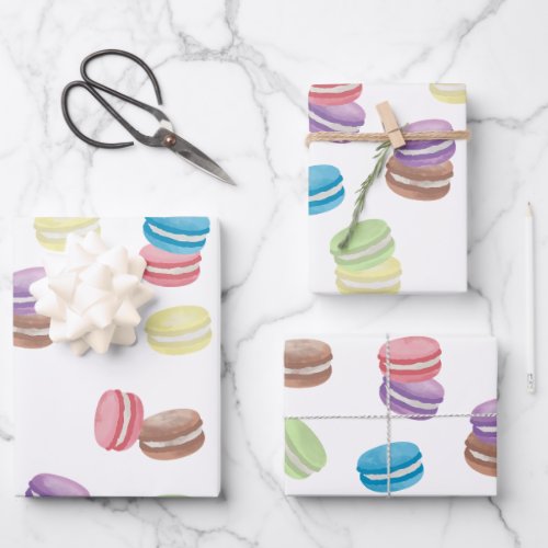 Colorful Pastel Watercolor French Macarons  Wrapping Paper Sheets