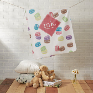 Colorful Pastel Watercolor Macarons Monogram Baby Blanket