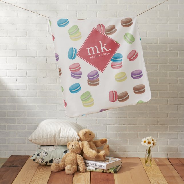 Colorful Pastel Watercolor Macarons Monogram Baby Blanket (In Situ)