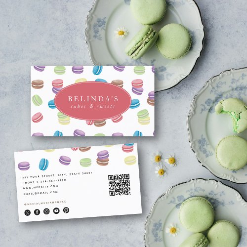 Colorful Pastel Watercolor Macarons Pastry Chef Business Card