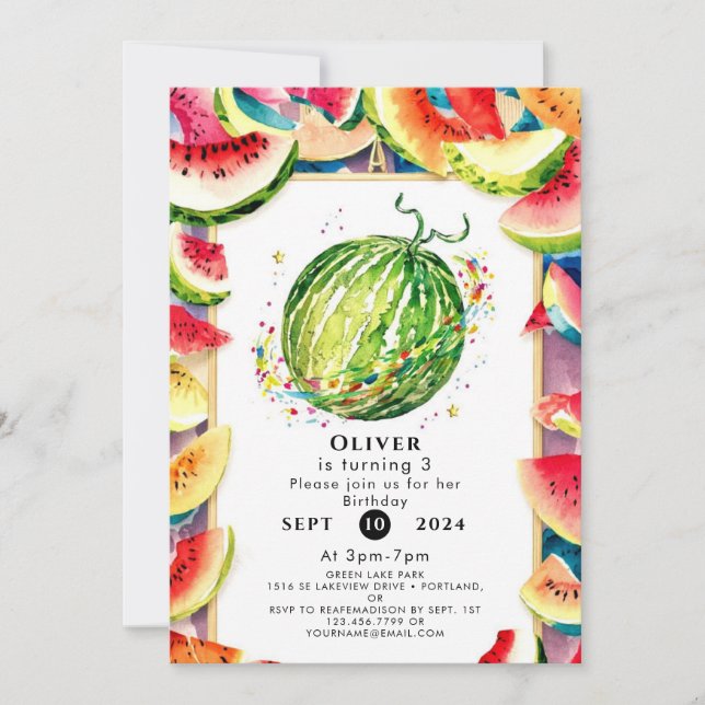 Colorful Pastel Watermelon Birthday Invitation (Front)