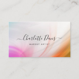 Colorful Pastel Waves Black Script Business Card
