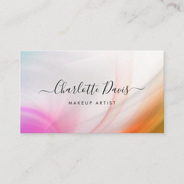 Colorful Pastel Waves Black Script Business Card (Front)