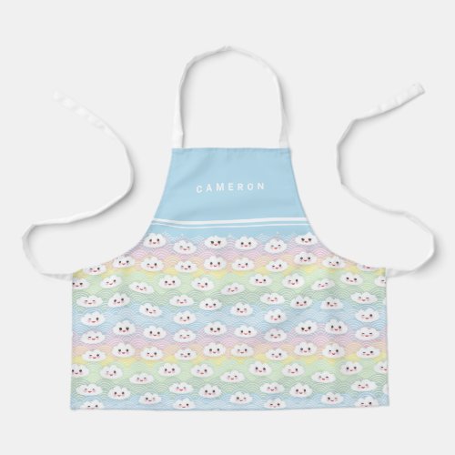 Colorful Pastel Waves Kawaii Clouds Pattern Kids Apron