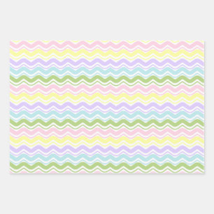 Colorful Pastel Wavy Lines Zigzag Square Pattern Wrapping Paper Sheets