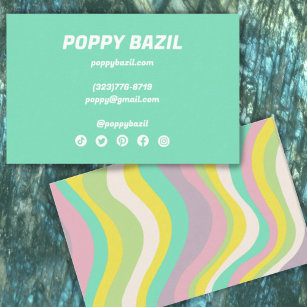 Colorful Pastel Wavy Stripes Minimalist Green Business Card