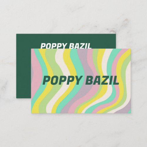 Colorful Pastel Wavy Stripes Minimalist Green  Business Card