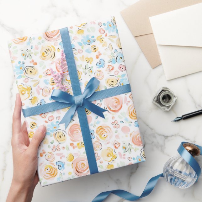 Colorful Pastel Whimsical Flowers Hand Drawn  Wrapping Paper (Gifting)