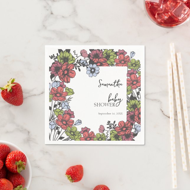Colorful Pastel Wildflower Baby Shower Napkins (Insitu)