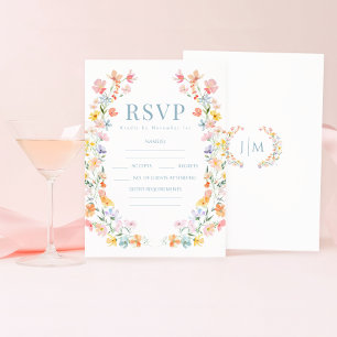 Colorful Pastel Wildflower Boho Wedding RSVP card
