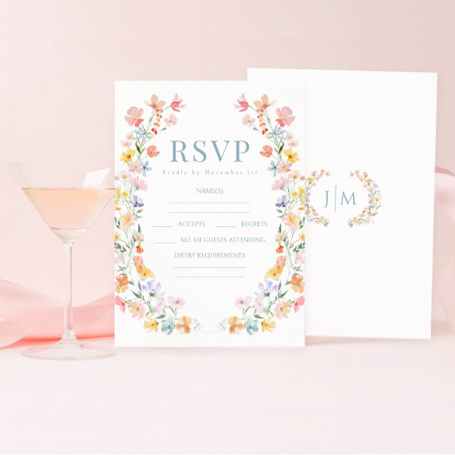 Colorful Pastel Wildflower Boho Wedding RSVP card (Creator Uploaded)