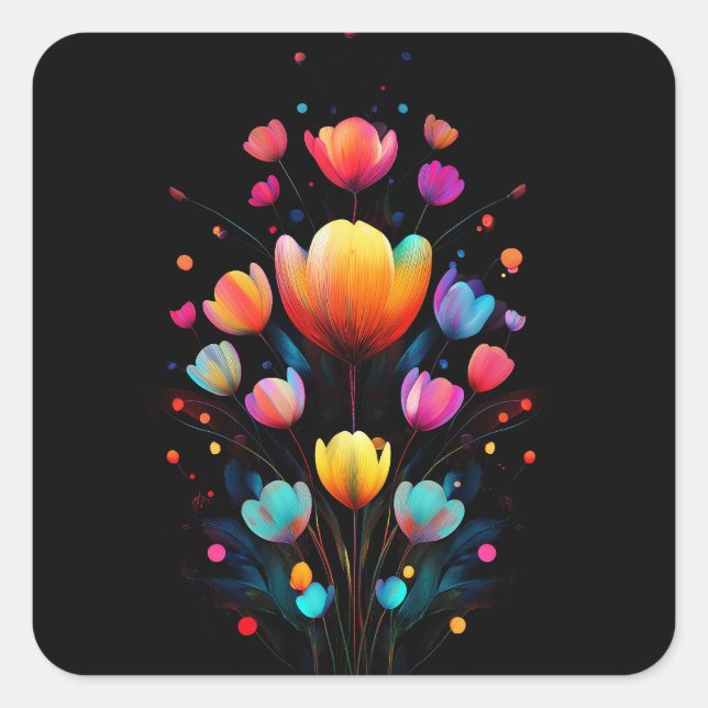 Colorful Pastel Wildflowers Bouquet Square Sticker (Front)