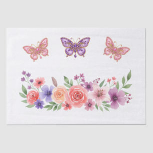 Colorful Pastel Wildflowers Butterflies Decoupage Tissue Paper