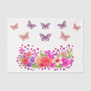 Colorful Pastel Wildflowers Butterflies Decoupage Tissue Paper