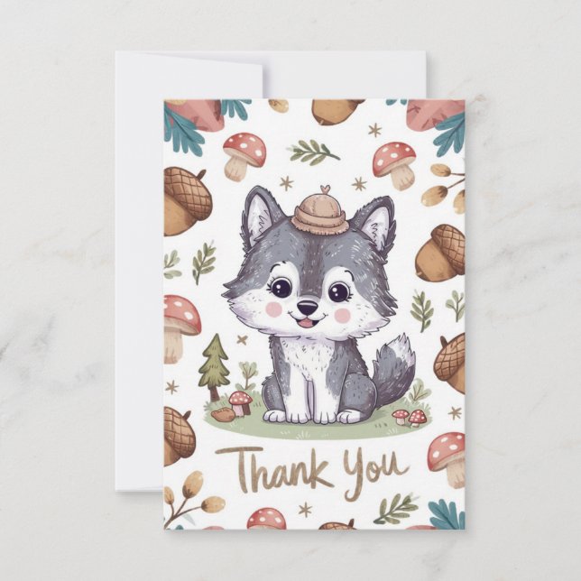 Colorful Pastel Wolf Thank You Card (Front)