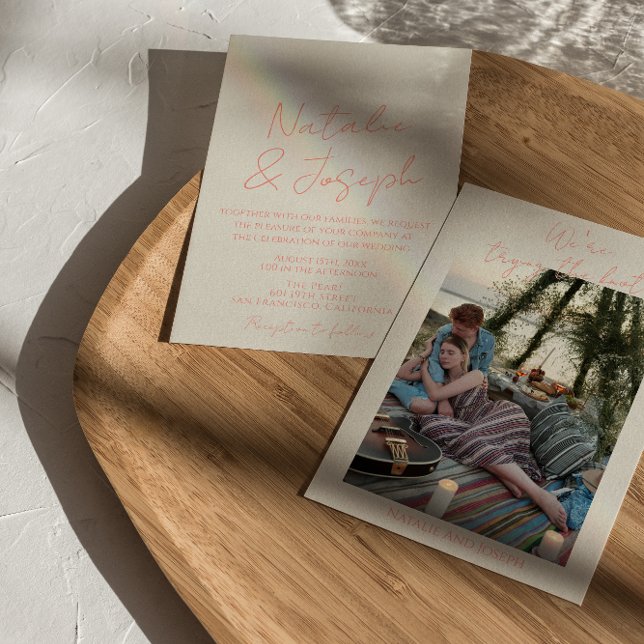 Colorful Pastel Written Whimsical Photo Wedding  Invitation (Creator Uploaded)