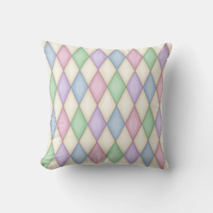 Colorful Pastels Distressed Harlequin Pattern Throw Pillow