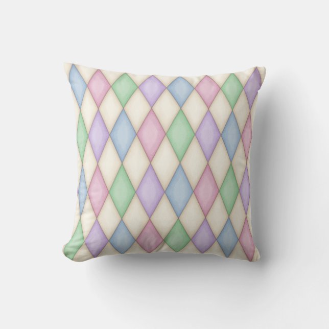 Colorful Pastels Distressed Harlequin Pattern Throw Pillow (Front)