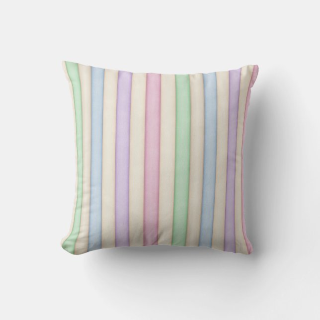 Colorful Pastels Distressed Stripes Throw Pillow (Front)