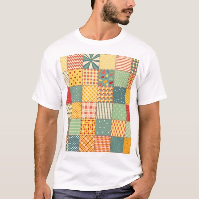 Colorful patchwork: abstract seamless ornaments. T-Shirt (Front)