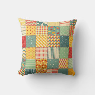 Colorful patchwork: abstract seamless ornaments. throw pillow