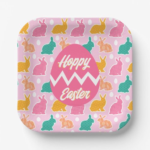 Colorful Patchwork Bunny Rabbits  Easter Egg Paper Plates