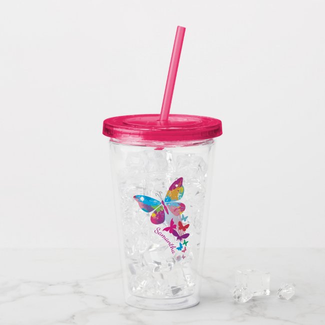 Colorful Patchwork Butterflies Acrylic Tumbler