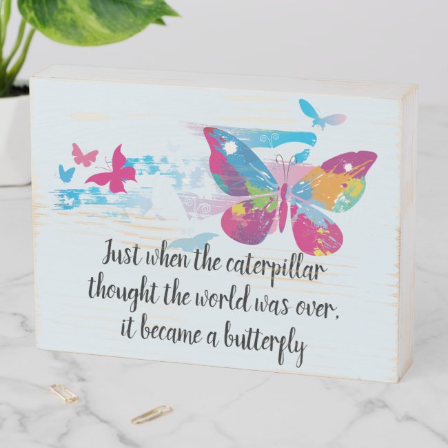 Colorful Patchwork Butterfly Wooden Box Sign