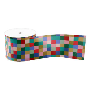 Colorful Patchwork Checkerboard Modern Holiday Grosgrain Ribbon