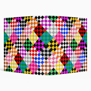 Colorful Patchwork Checkered Pattern Design 3 Ring Binder