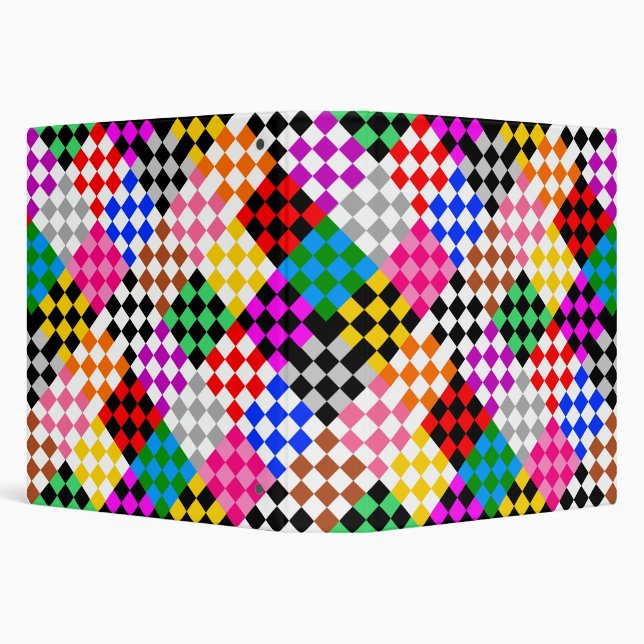 Colorful Patchwork Checkered Pattern Design  3 Ring Binder (Background)