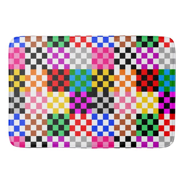 Colorful Patchwork Checkered Pattern Design  Bath Mat (Front)