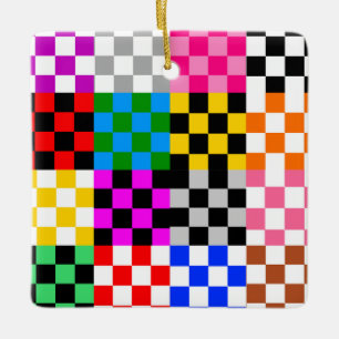 Colorful Patchwork Checkered Pattern Design Ceramic Ornament