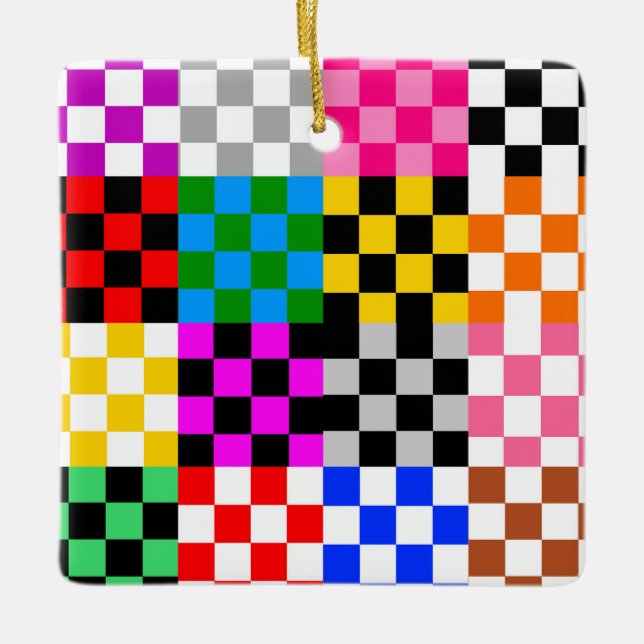 Colorful Patchwork Checkered Pattern Design  Ceramic Ornament (Front)