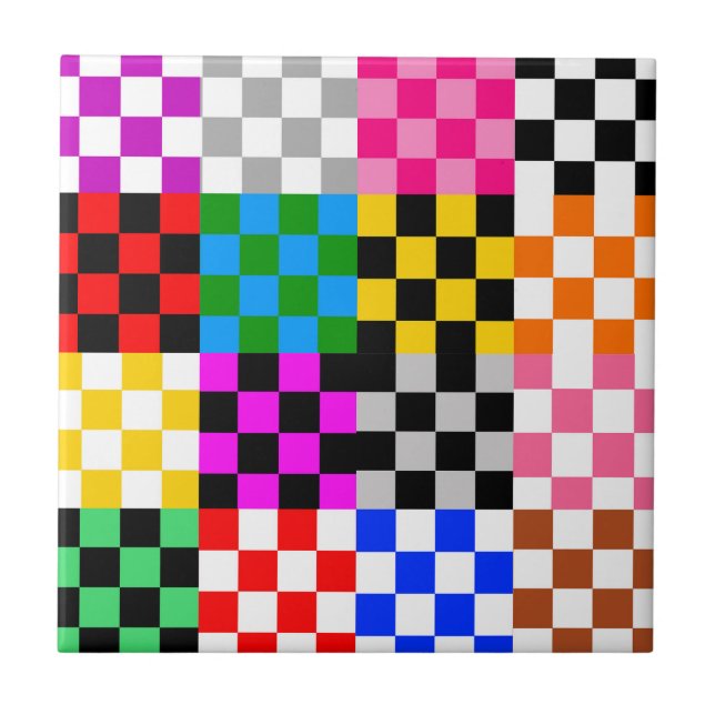 Colorful Patchwork Checkered Pattern Design  Ceramic Tile (Front)