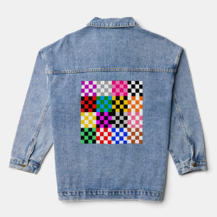 Colorful Patchwork Checkered Pattern Design Denim Jacket