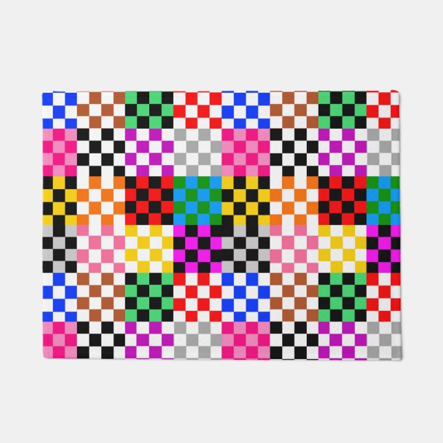 Colorful Patchwork Checkered Pattern Design  Doormat (Front)