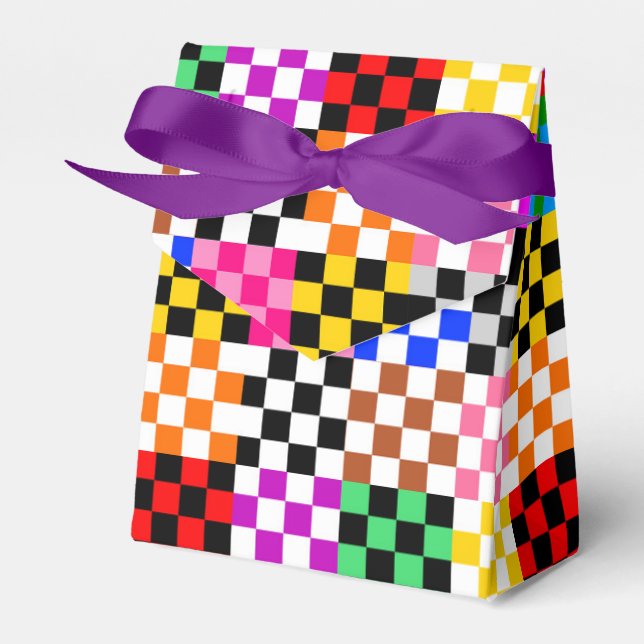 Colorful Patchwork Checkered Pattern Design  Favor Boxes (Front Side)