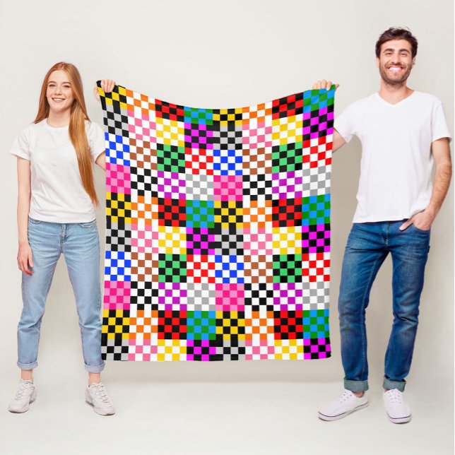 Colorful Patchwork Checkered Pattern Design  Fleece Blanket (Creator Uploaded)